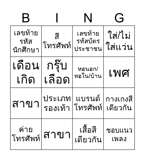 Blind Date Bingo Card