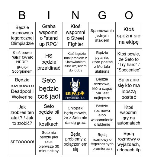 Ekipa z + Mortal Kombat Bingo Card