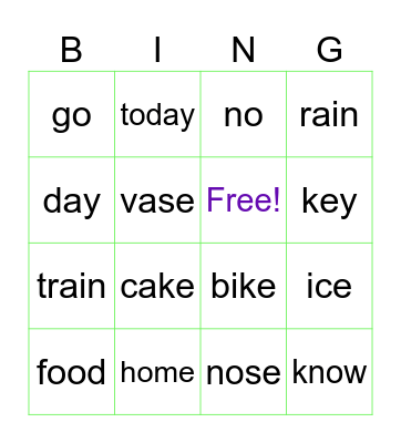 Long vowel sounds Bingo Card