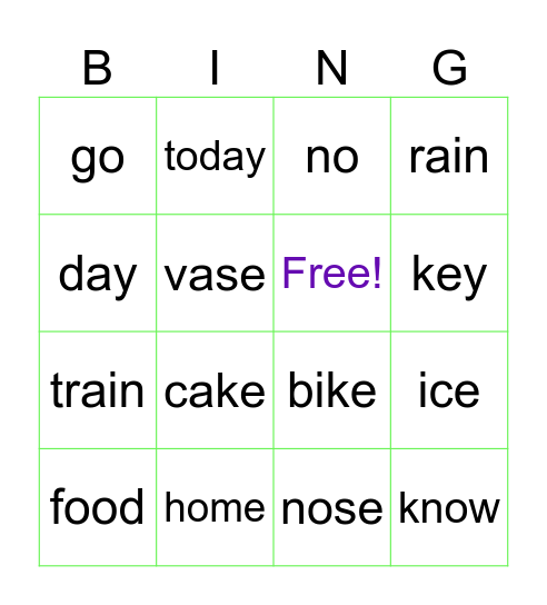 Long vowel sounds Bingo Card