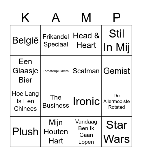 Middenkamp muziekbingo Card