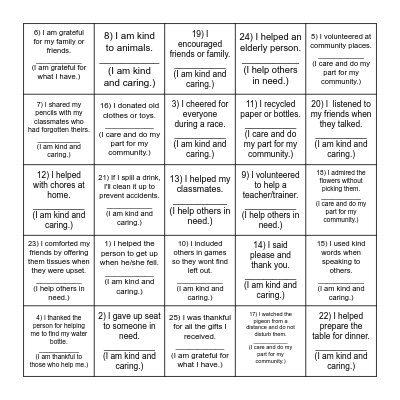 Compassion BINGO Card