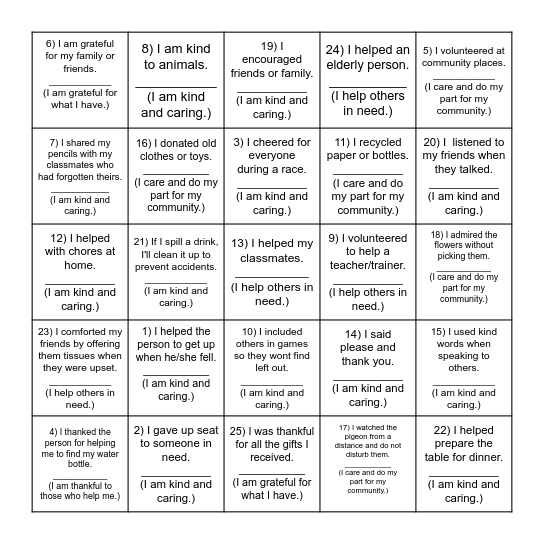 Compassion BINGO Card