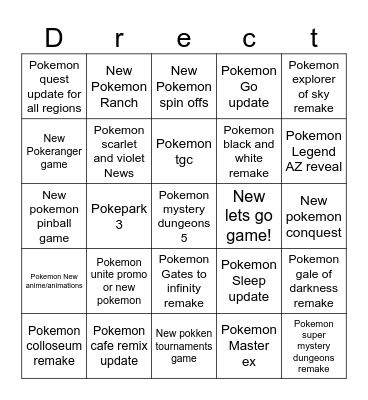 Revic Schizo Pokemon Direct Bingo Card