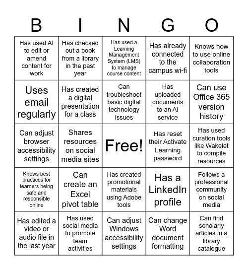 Digital Induction Bingo - Find someone for each! Bingo Card