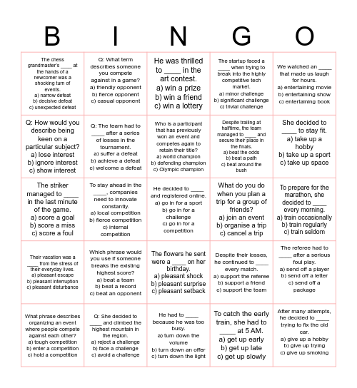 Fun & Games Bingo Card