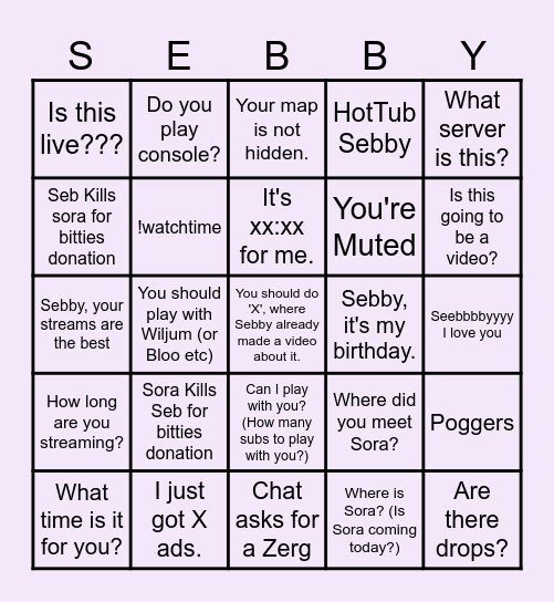 SebbyK Bingo Card