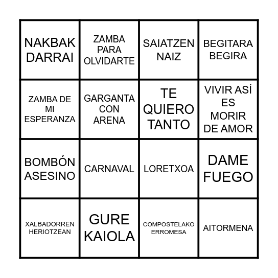 BINGO MUSICAL Bingo Card