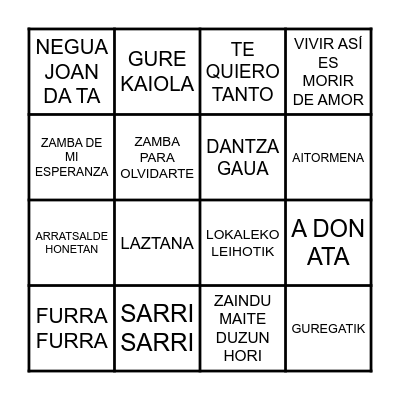 BINGO MUSICAL Bingo Card