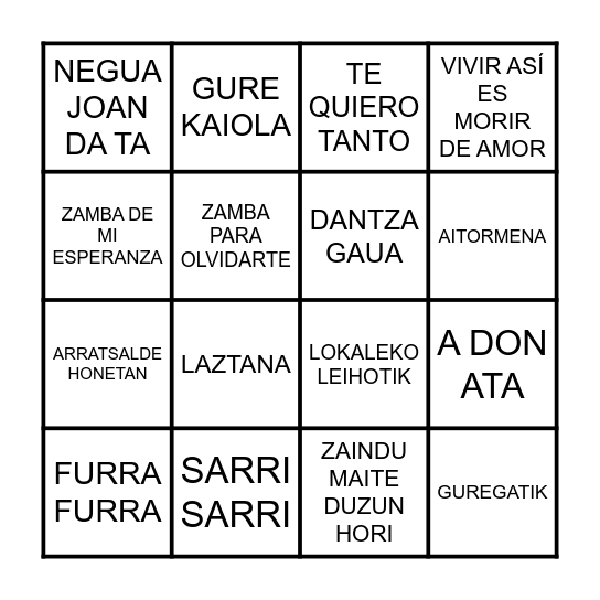 BINGO MUSICAL Bingo Card