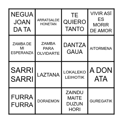 BINGO MUSICAL Bingo Card