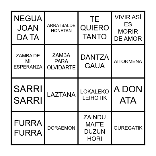 BINGO MUSICAL Bingo Card