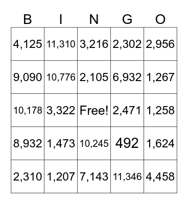 Addition and Subtraction Bingo Card