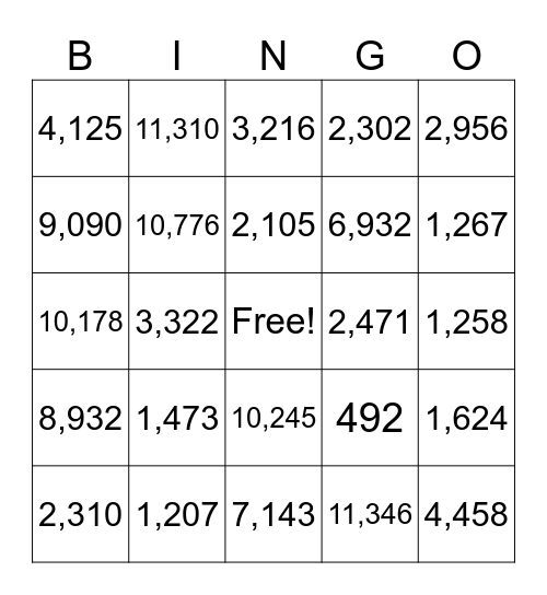 Addition and Subtraction Bingo Card