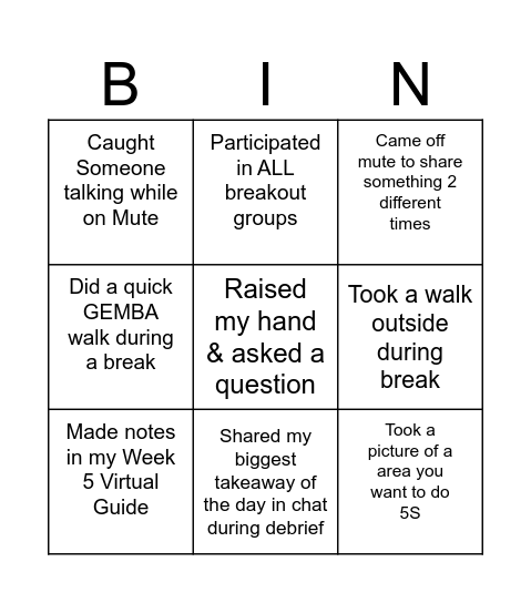 Supervisor Onboard Week 5 Day 2 Bingo Card