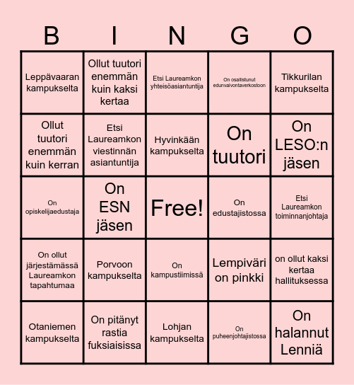 aktiivi binge Bingo Card