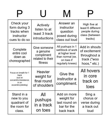 BODYPUMP Bingo Card