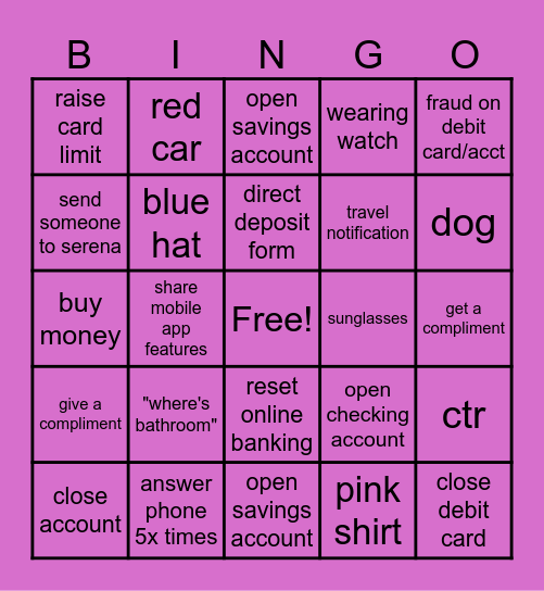 teller bingo Card