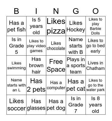 Getting To Know You BINGO Card