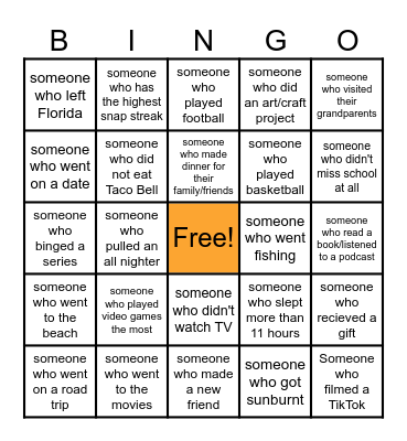 After Holiday Bingo Card