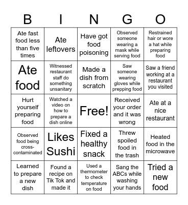 Culinary Bingo Card