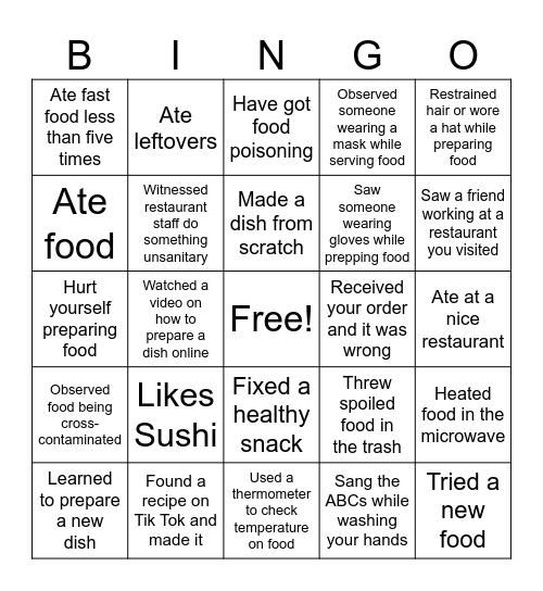 Culinary Bingo Card