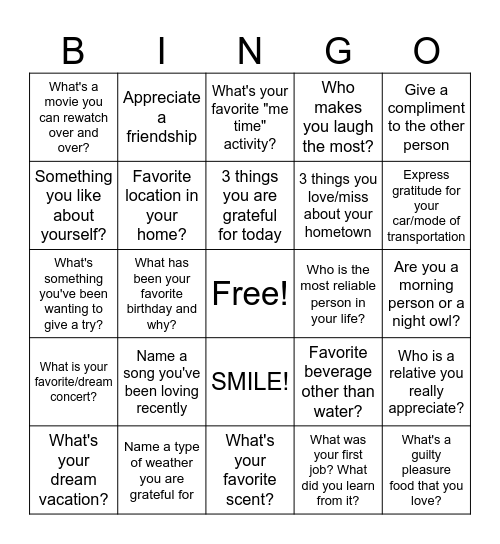 Gratitude Bingo!! Bingo Card