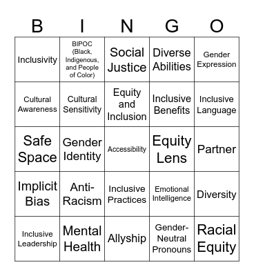 Inclusive Language Bingo Card