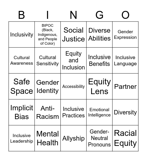 Inclusive Language Bingo Card