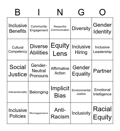 Inclusive Bingo Card