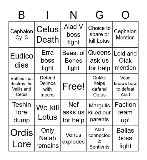 NEW WAR BINGO Card