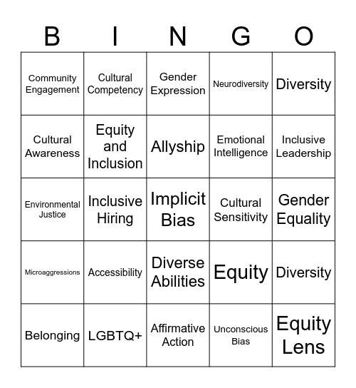 Inclusive Language Bingo Card