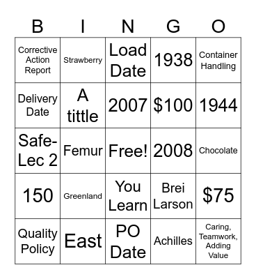 August Team Meeting Bingo Card