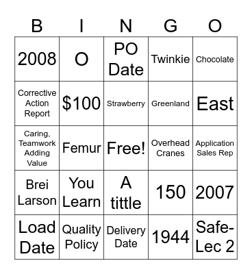 August Team Meeting Bingo Card