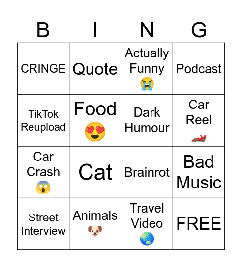 Instagram Reels Bingo Card