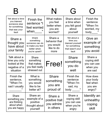 Cognitive Behavioral Therapy BINGO Card