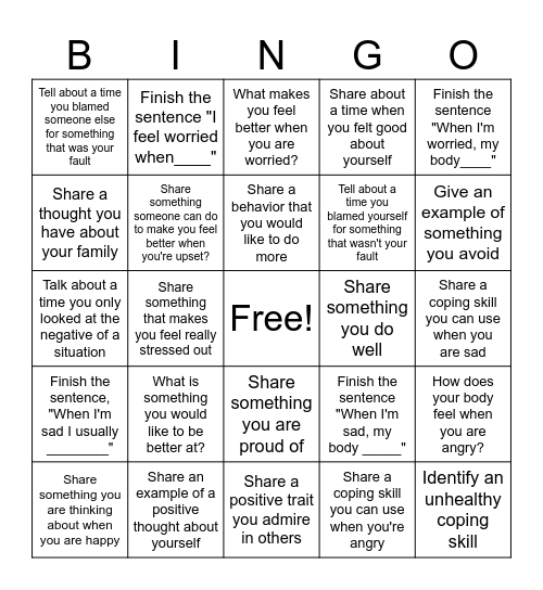 Cognitive Behavioral Therapy BINGO Card