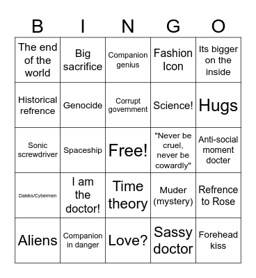 Doctor Who Bingo Card