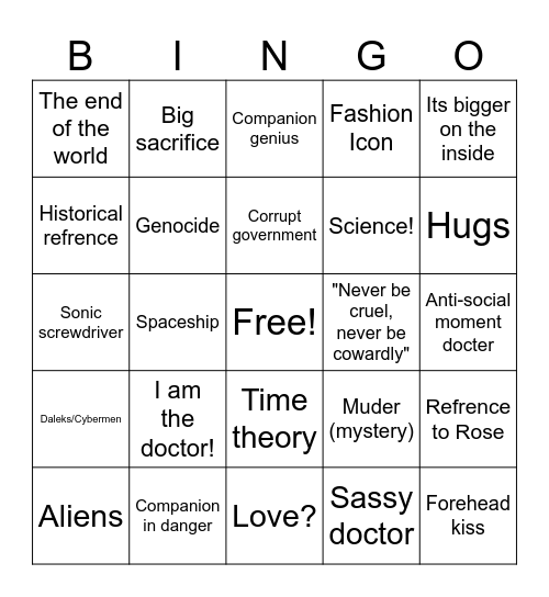 Doctor Who Bingo Card
