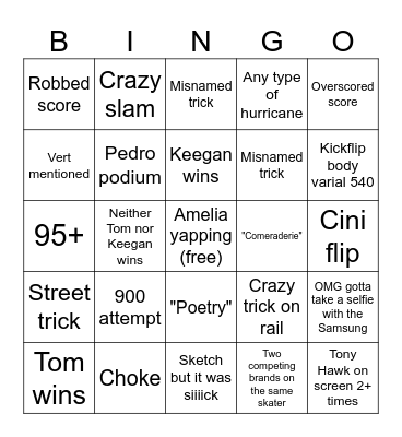 Mens park finals Bingo Card