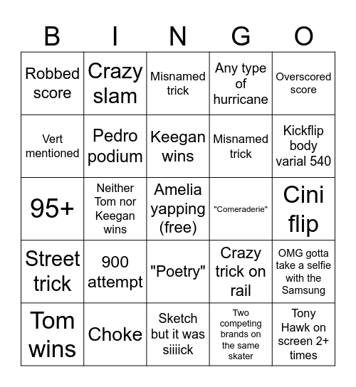 Mens park finals Bingo Card