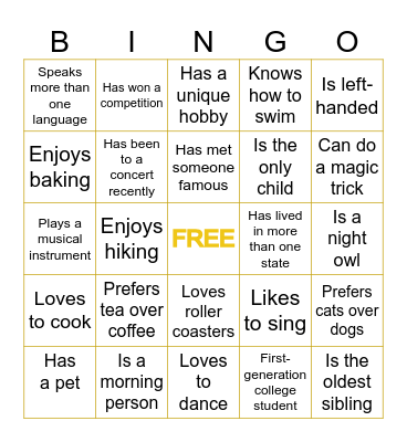 Icebreaker Bingo Card