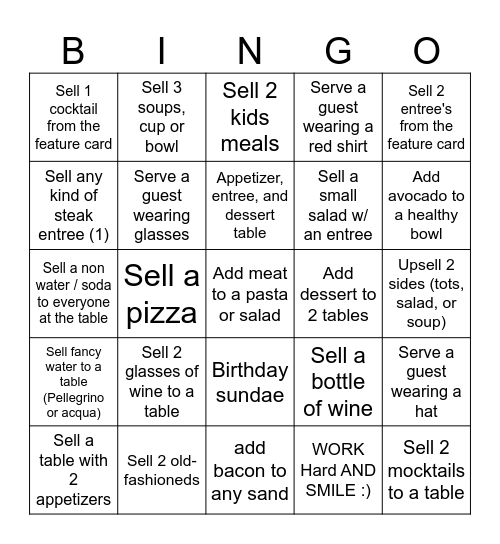 Dinner Bingo Card