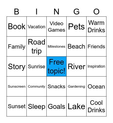 Summer Fun Bingo Card