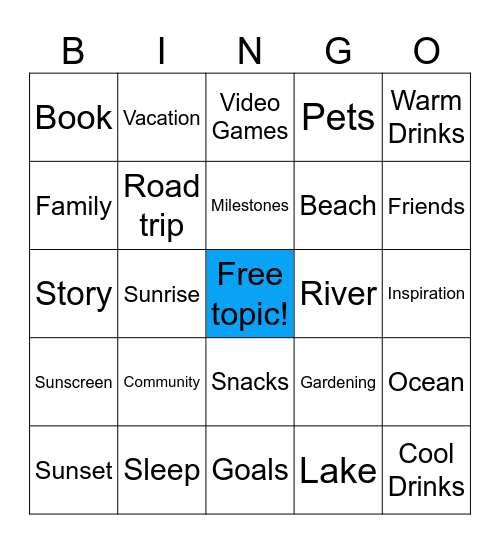 Summer Fun Bingo Card