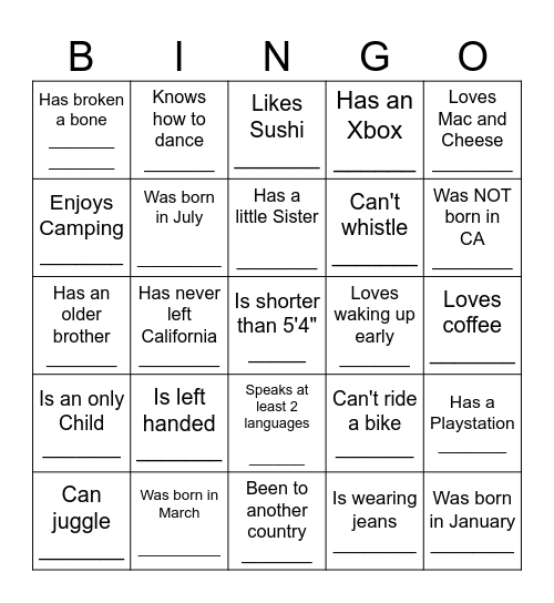 HUMAN BINGO Card