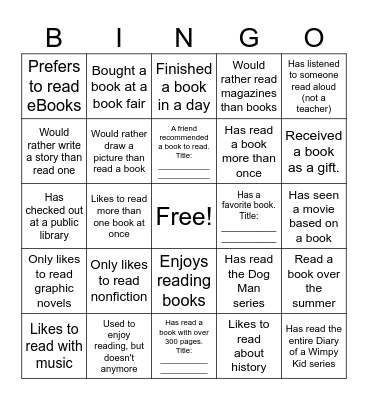 Get to Know You Book Bingo Card