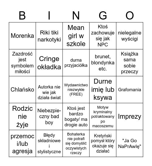 Prostracja bingo książkowe Bingo Card