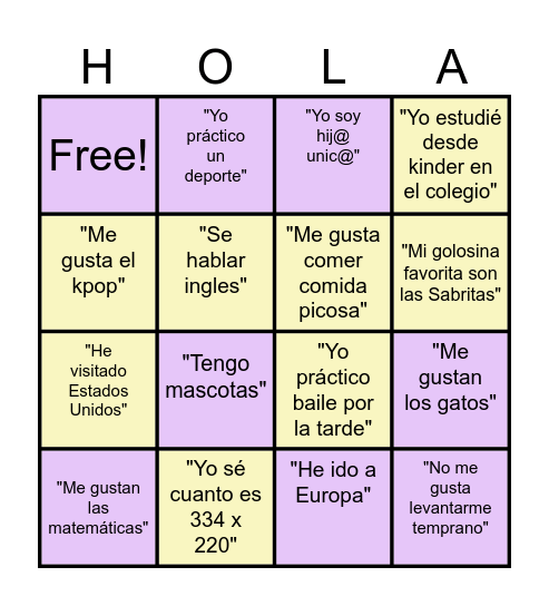 El casino de Bienvenida Bingo Card