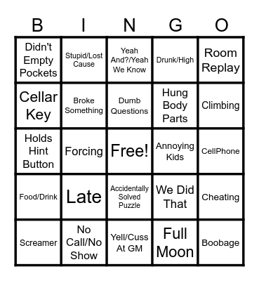 Escape Room: Customer Edition Bingo Card